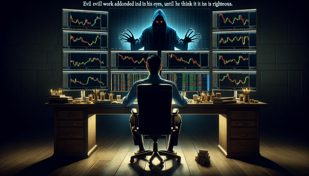 Devil reflected in trading monitors