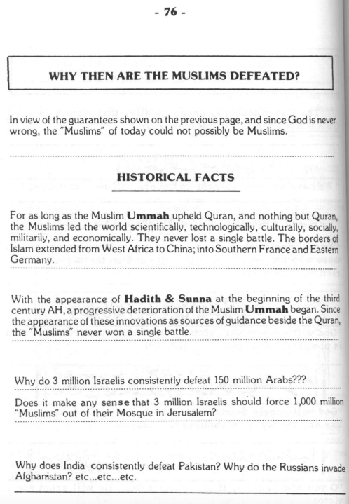 Scan of p.76 'Why Then Are the Muslims Defeated?' (Quran, Hadith, and Islam).