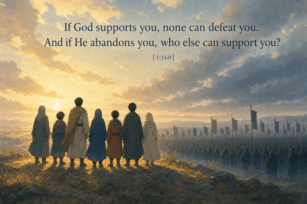 A steadfast few before a vast hesitating host; verse 3:160.