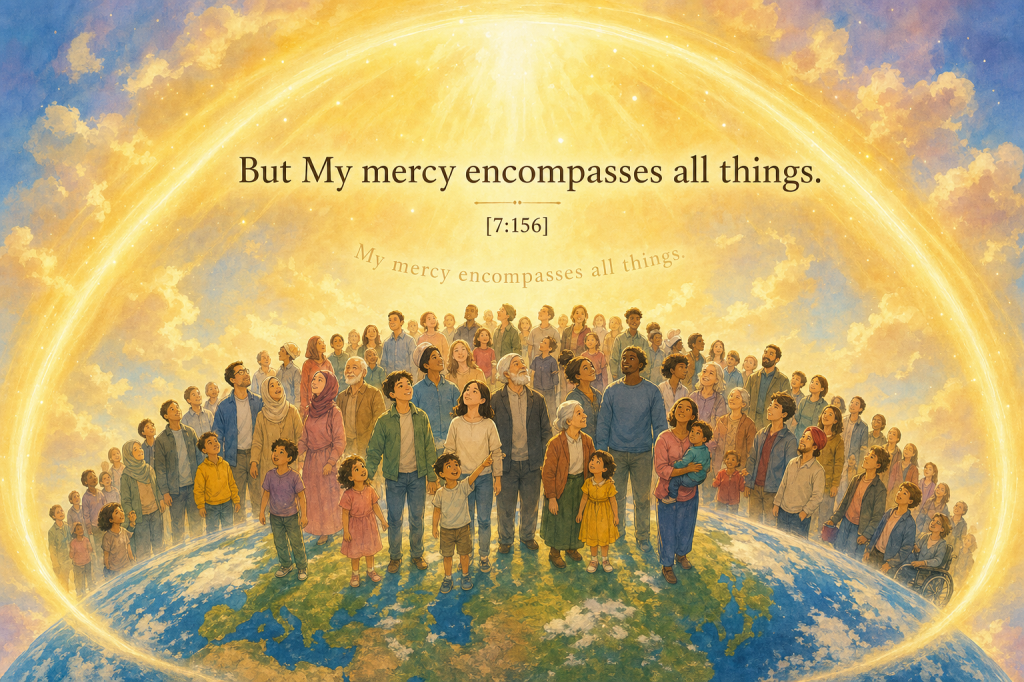 Mercy encompassing the whole world — 'My mercy encompasses all things' (7:156)
