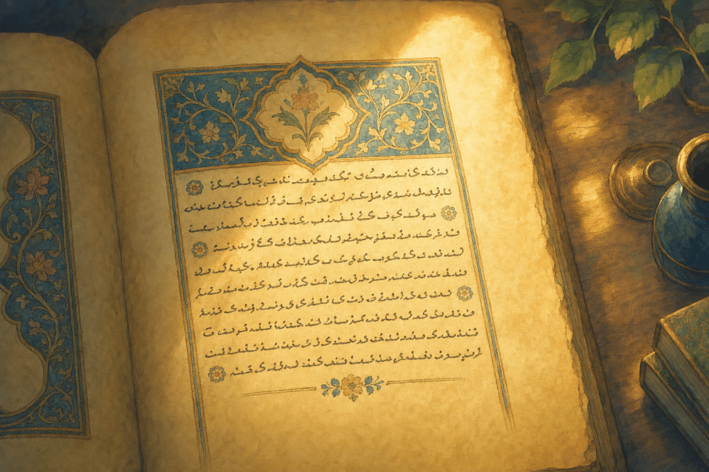 The restored manuscript closing cleanly at its true final verse in serene dawn light, the two extra lines gone
