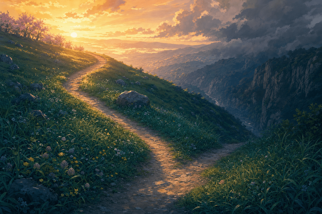 Two diverging paths at dawn - the two paths shown (76:3, 90:10)