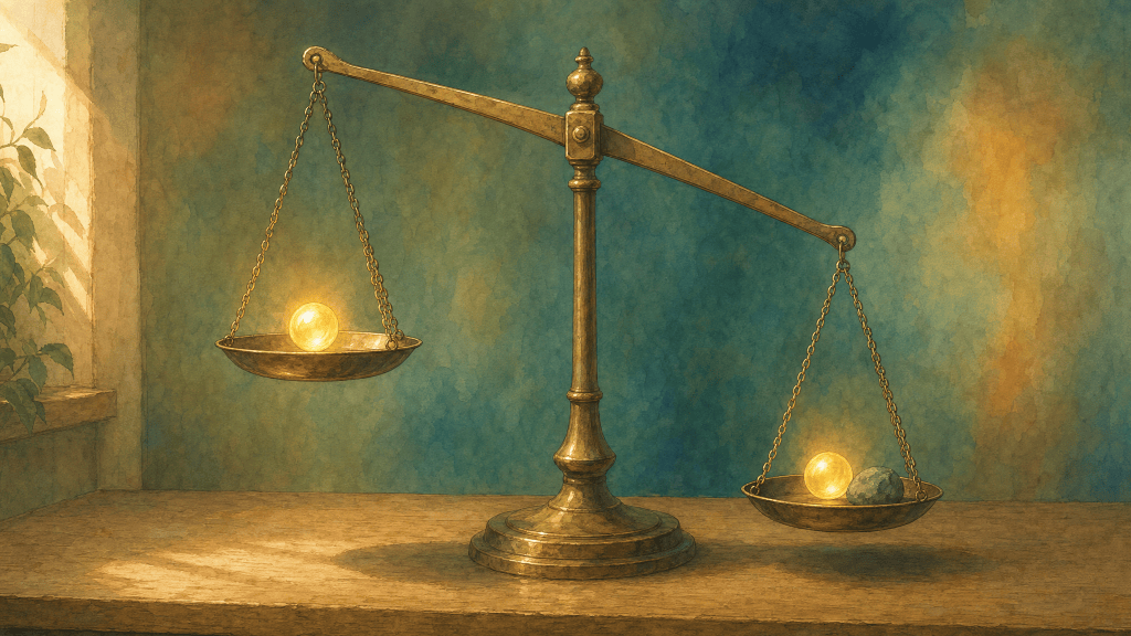 Balance scales tipping when a dull stone is added beside pure light: the Greatest Criterion of 39:45