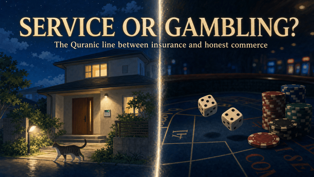 Title card: 'SERVICE OR GAMBLING?' over a split scene — quiet guarded house at night vs shadowy casino table.