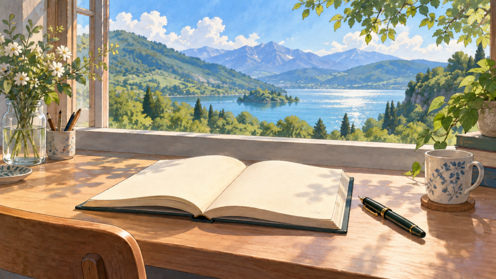 An open book and pen in morning light invite reflection on the revelation.