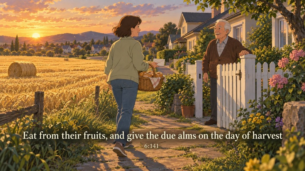 Bread and an envelope delivered to a neighbour, with the exact harvest clause from [6:141].